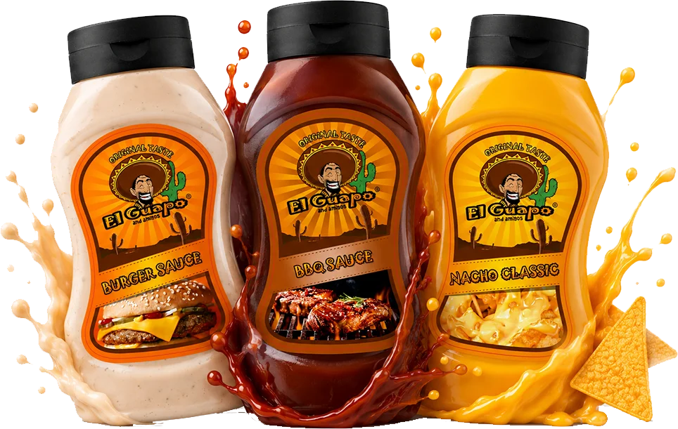 El Guapo sauces: Burger Sauce, BBQ Sauce and Nacho Classic